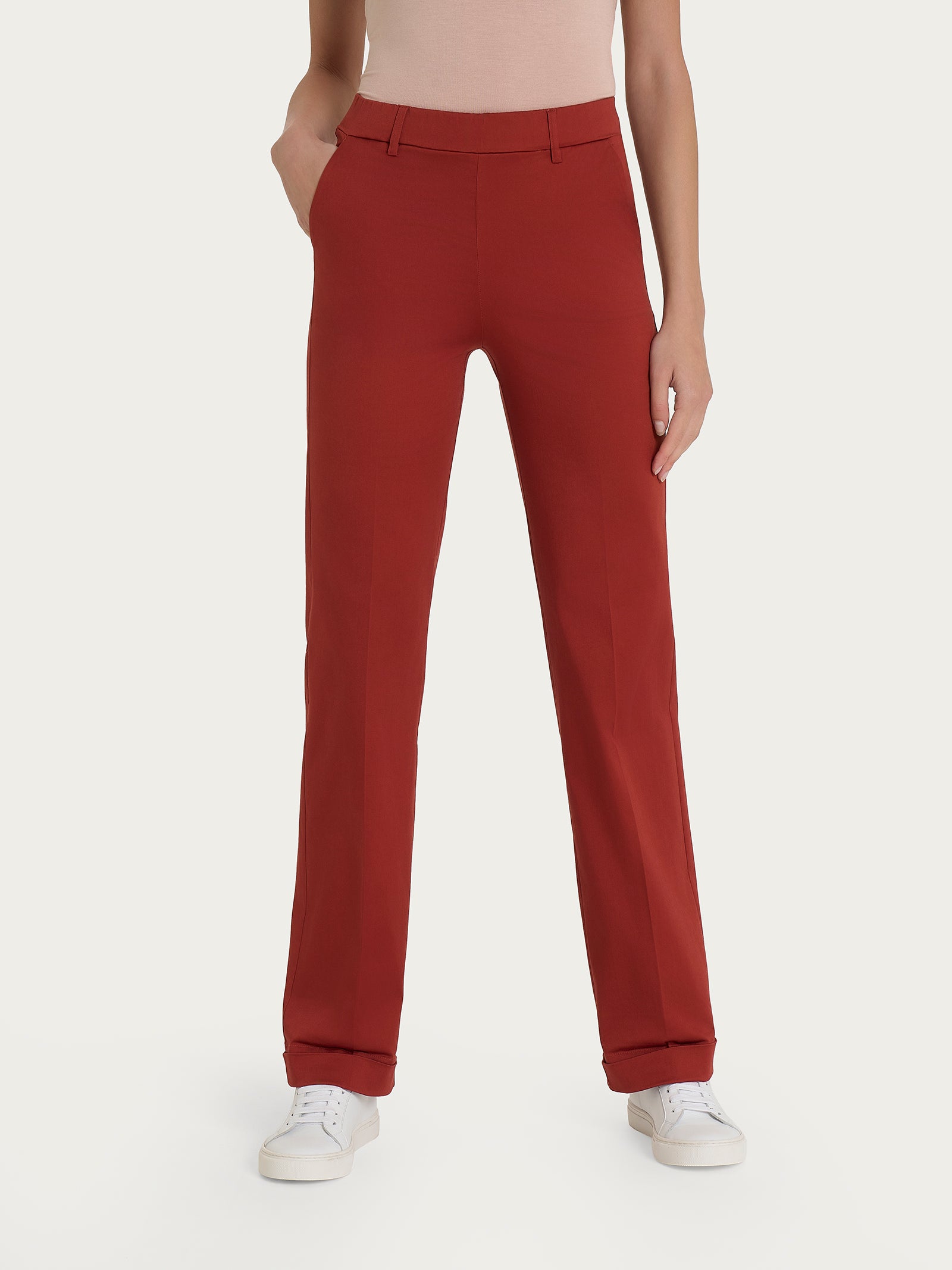 Ragno Satin Power Straight Leg pantalone cotone Red Ochre