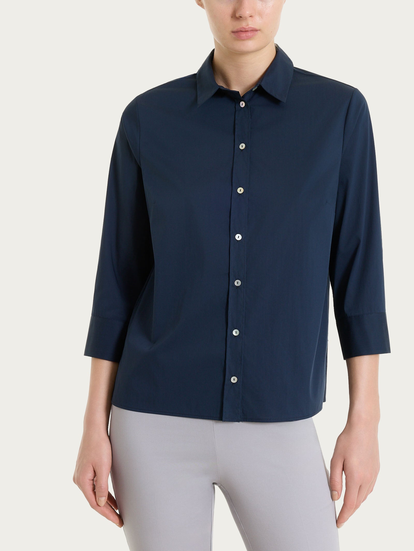 Ragno Poplin Cotone Camicia con Manica 3/4 blu Bleu fresca
