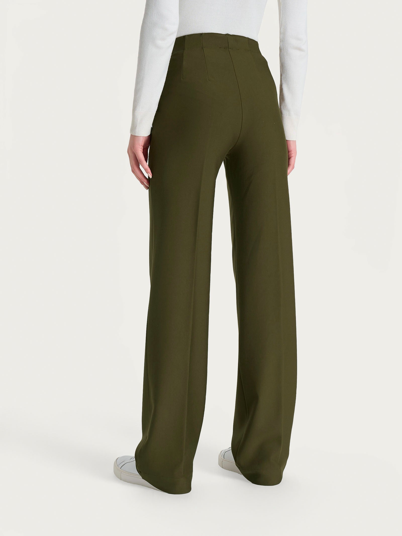 Ragno Compact The Wide Leg pantalone dark olive elasticizzato