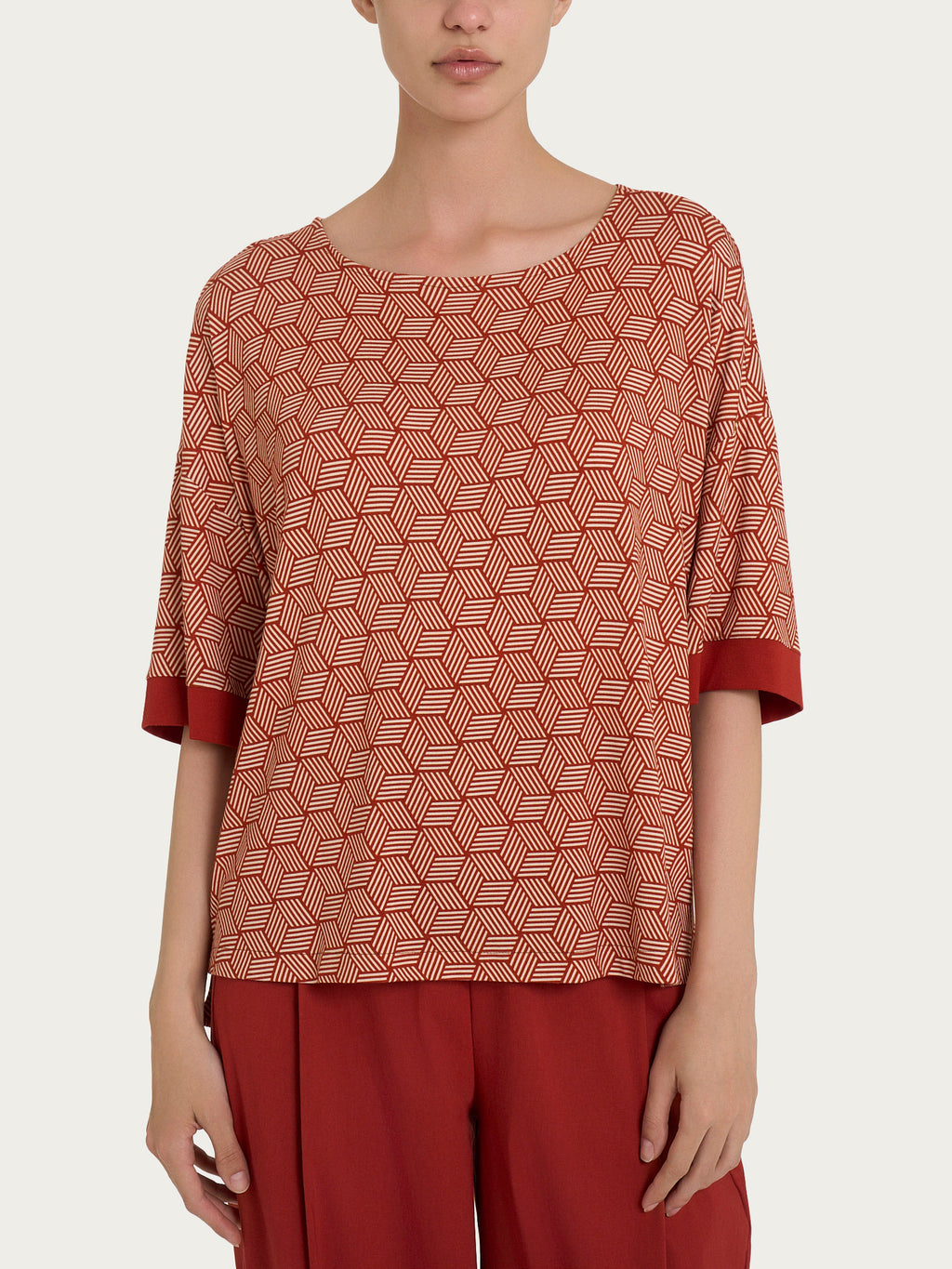 Ragno Viscosa Summer t-shirt Cube scollo ampio rossa