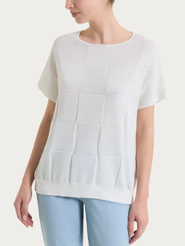 Ragno Puro Cotone Maglia Check Bianco Manica Corta