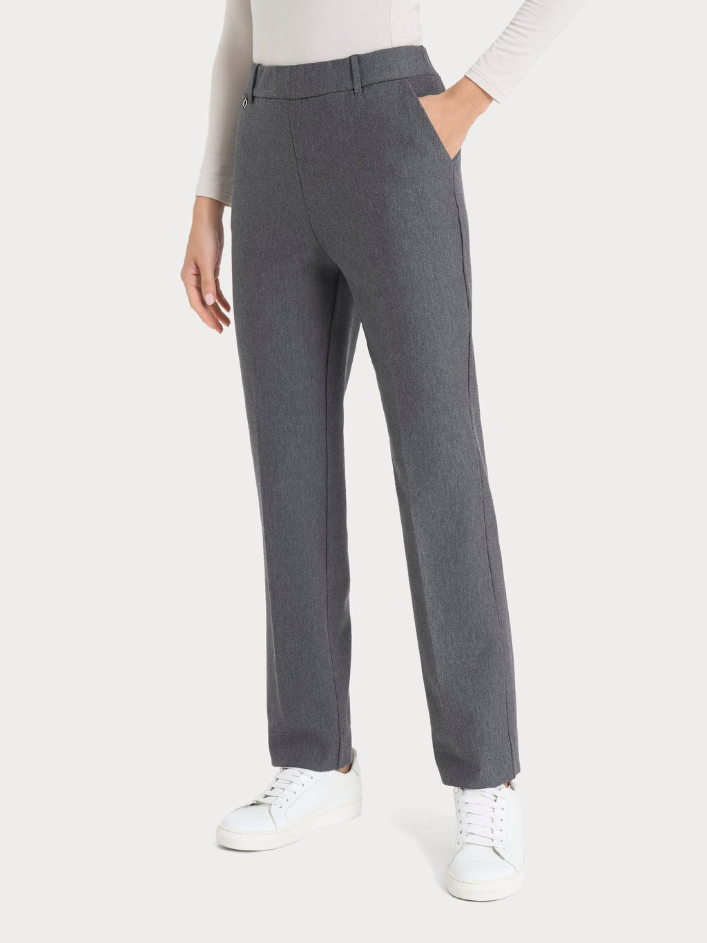 Ragno Compact Pantaloni dritti con tasche Ardesia Melange vita elasticizzata