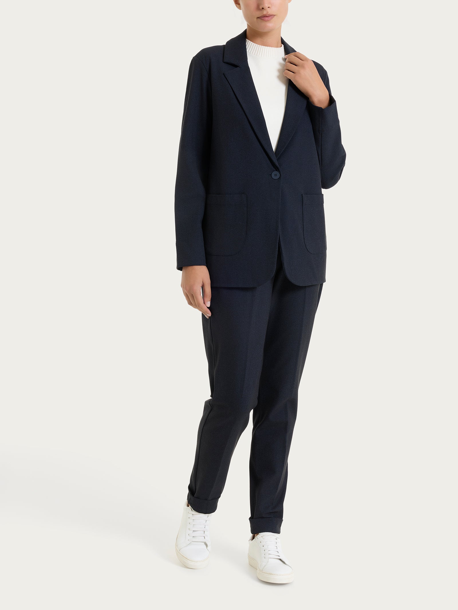 Ragno Compact blazer over Flannel Twill bleu mel.
