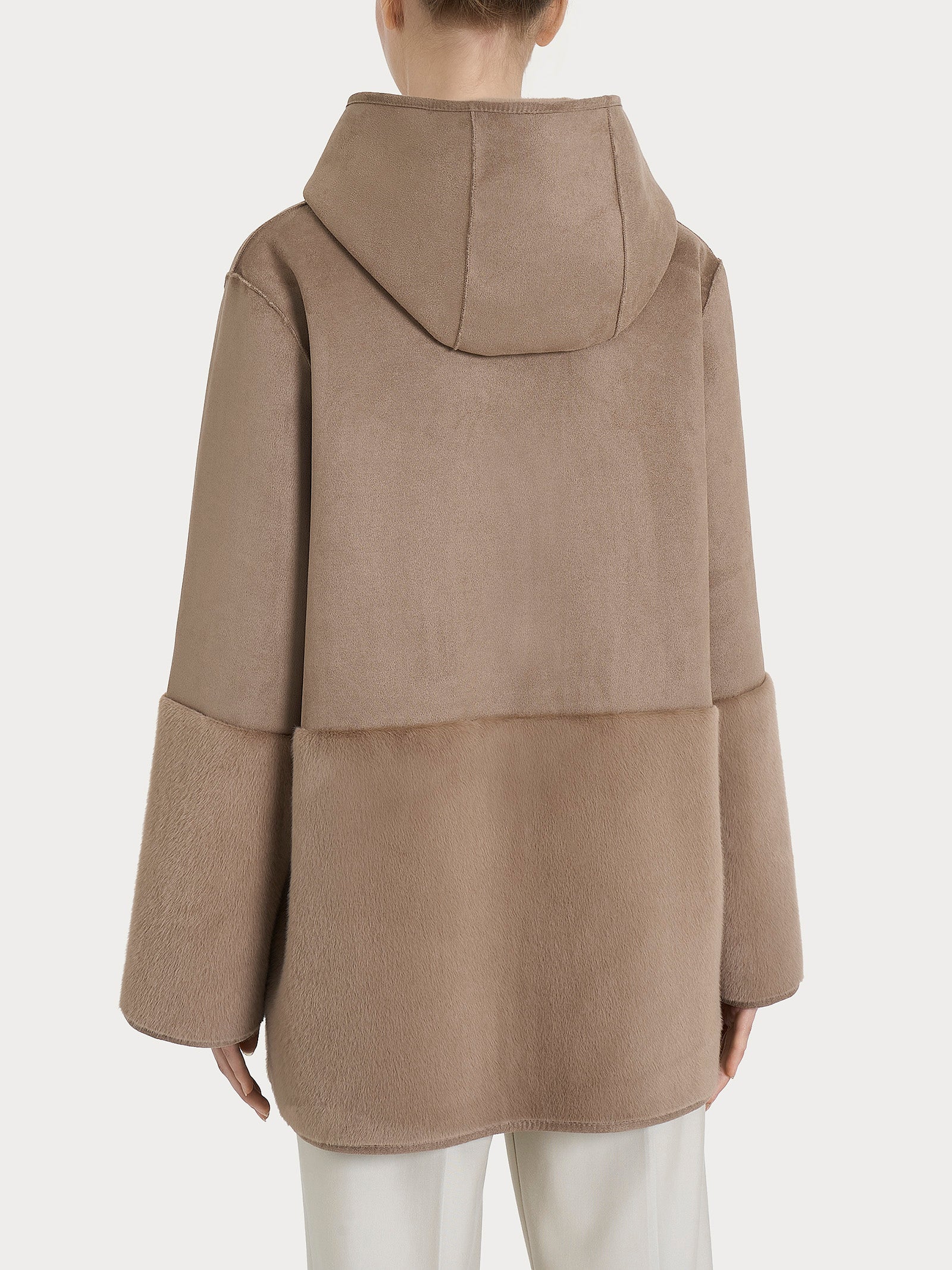 Ragno giacca cappuccio double-face Vegan Shearling pine bark