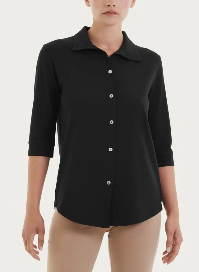 Ragno Ultralight camicia manica 3/4 cotone Nero