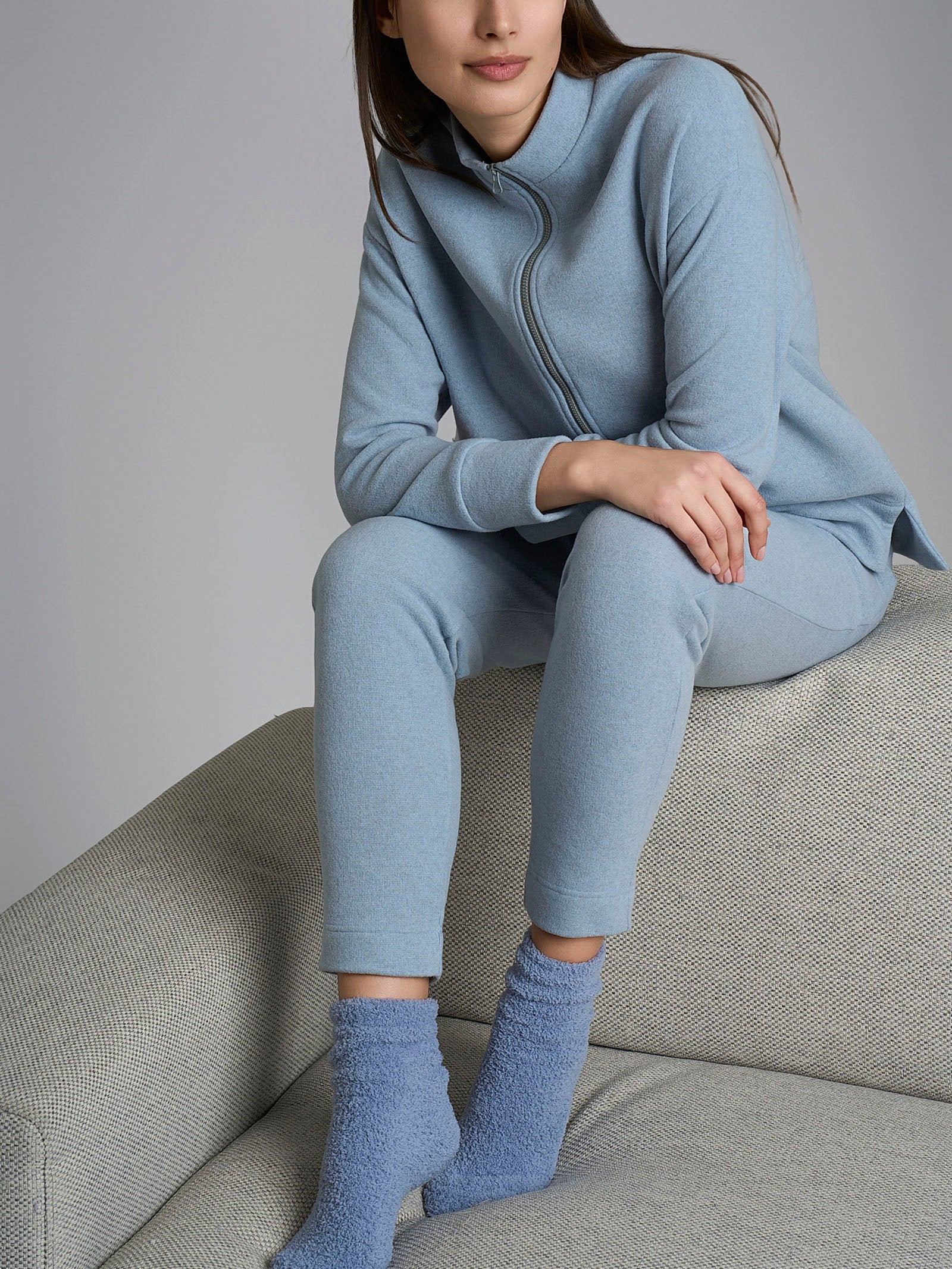 Ragno Notte Pigiama Zip Cotone Pile Grigio Nebbia