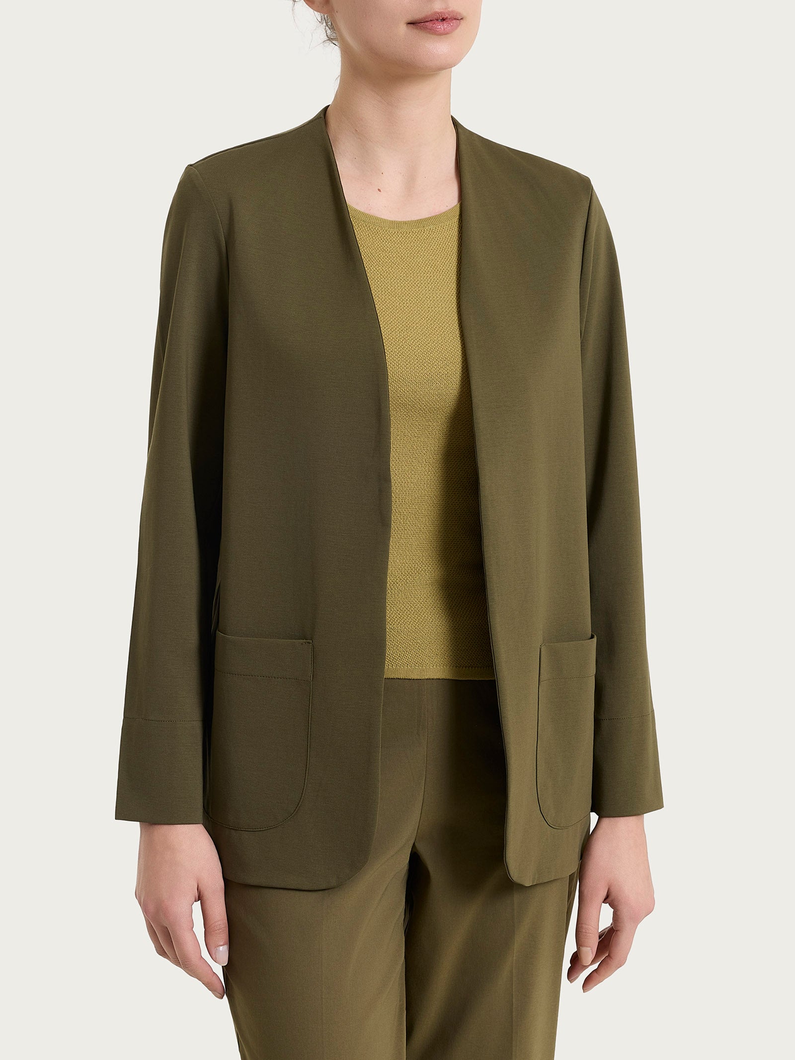 Ragno Compact Light Blazer Senza Revers Dark Olive Misto Cotone