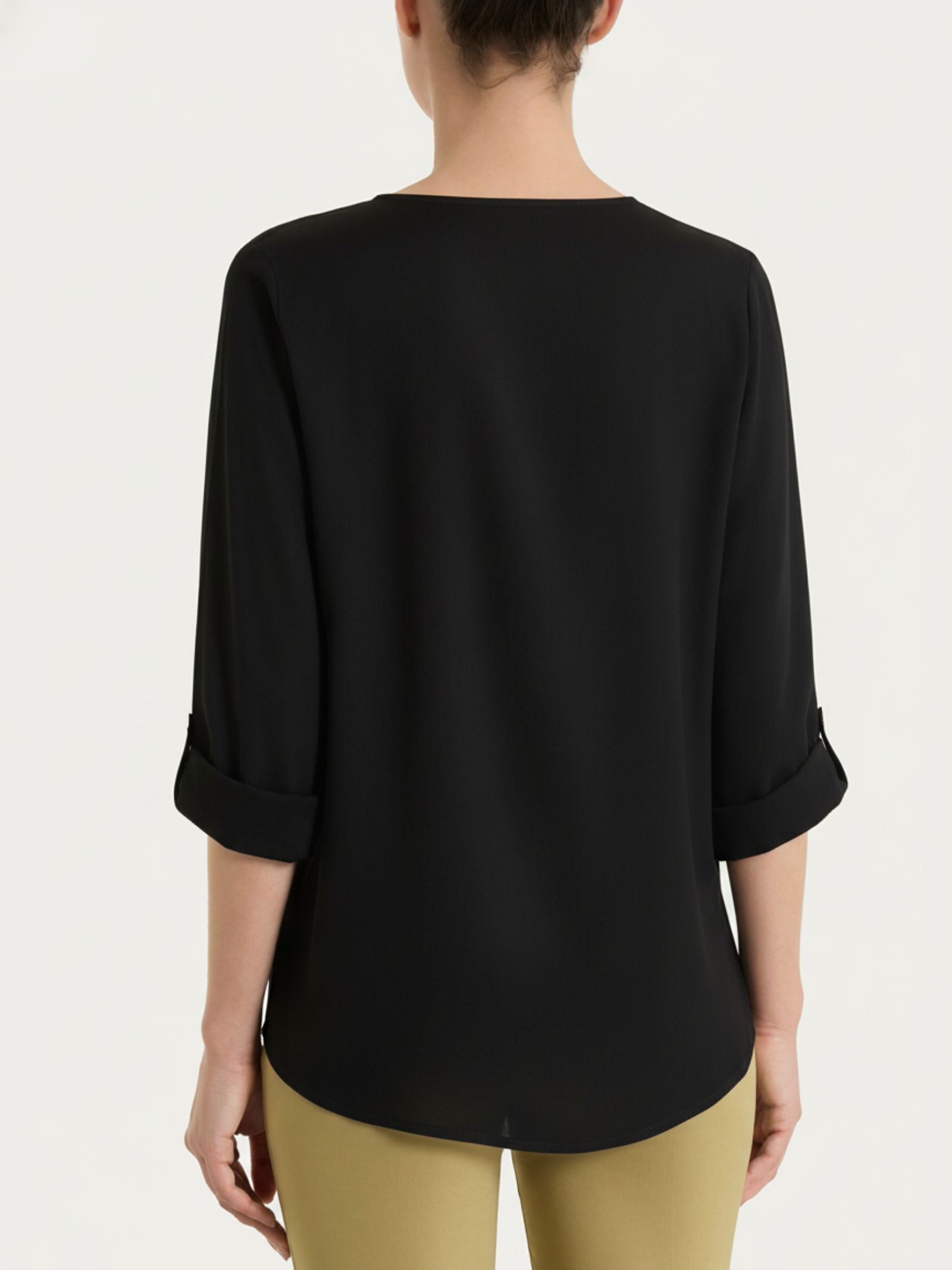 Ragno Voile Stretch serafino blusa nera manica lunga