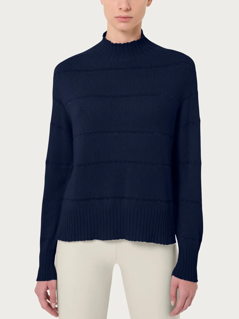 Ragno Merino Soft Lupetto Corto Righe Maglia Bleu Angora
