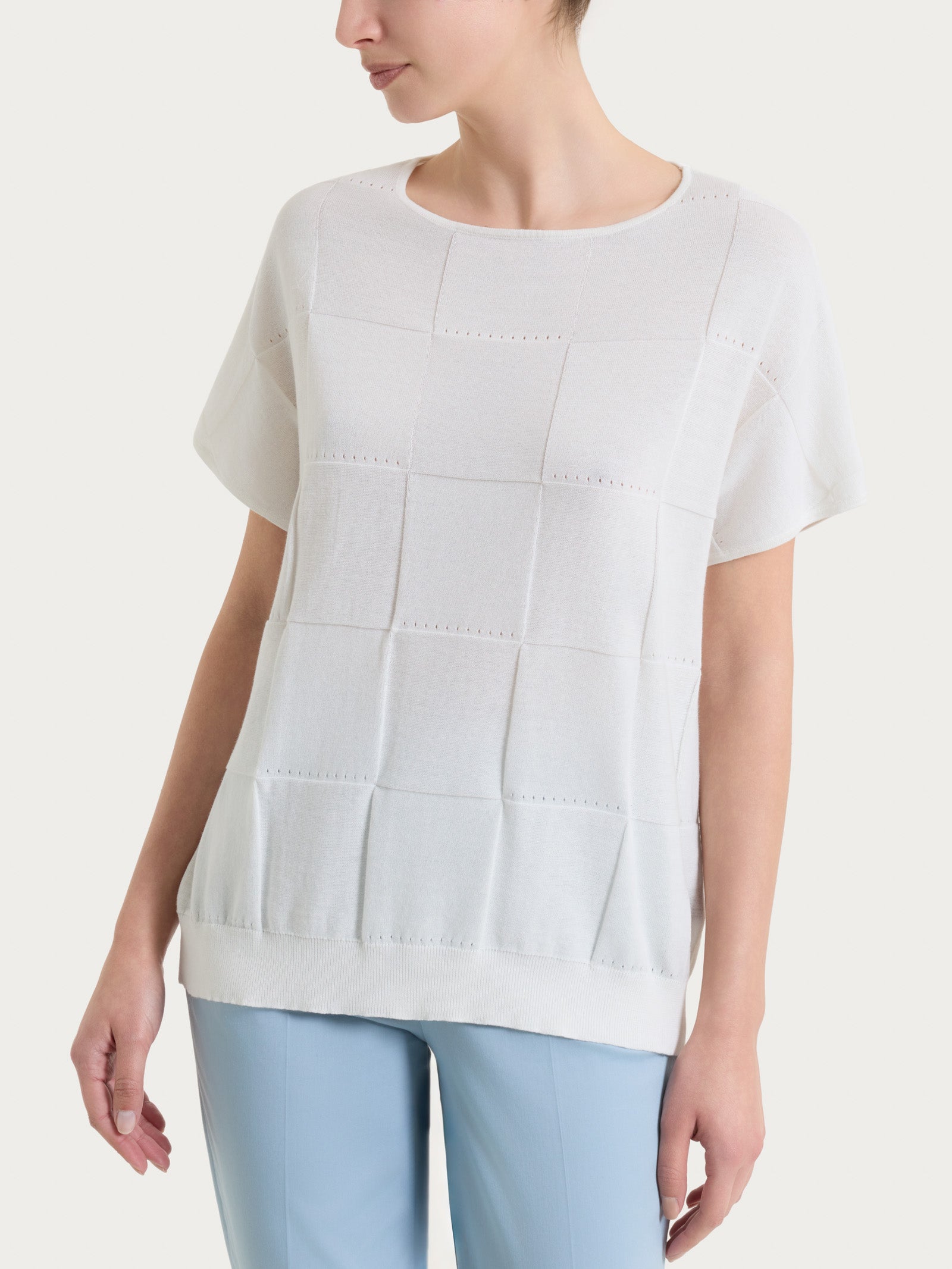 Ragno Puro Cotone Maglia Check Bianco Manica Corta