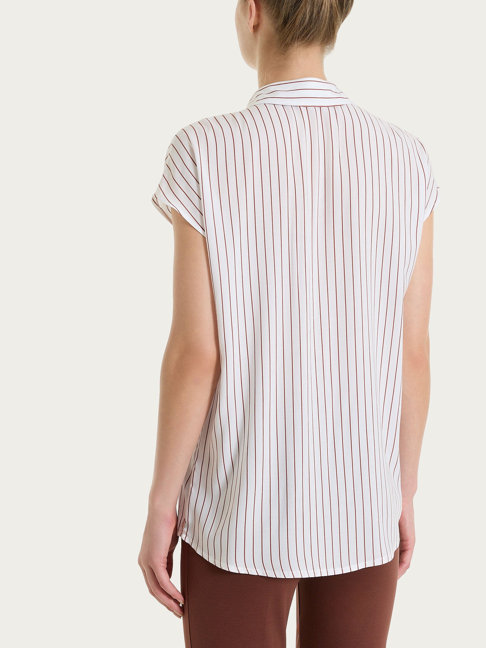 Ragno EcoSeta camicia manica corta righe Mahogany