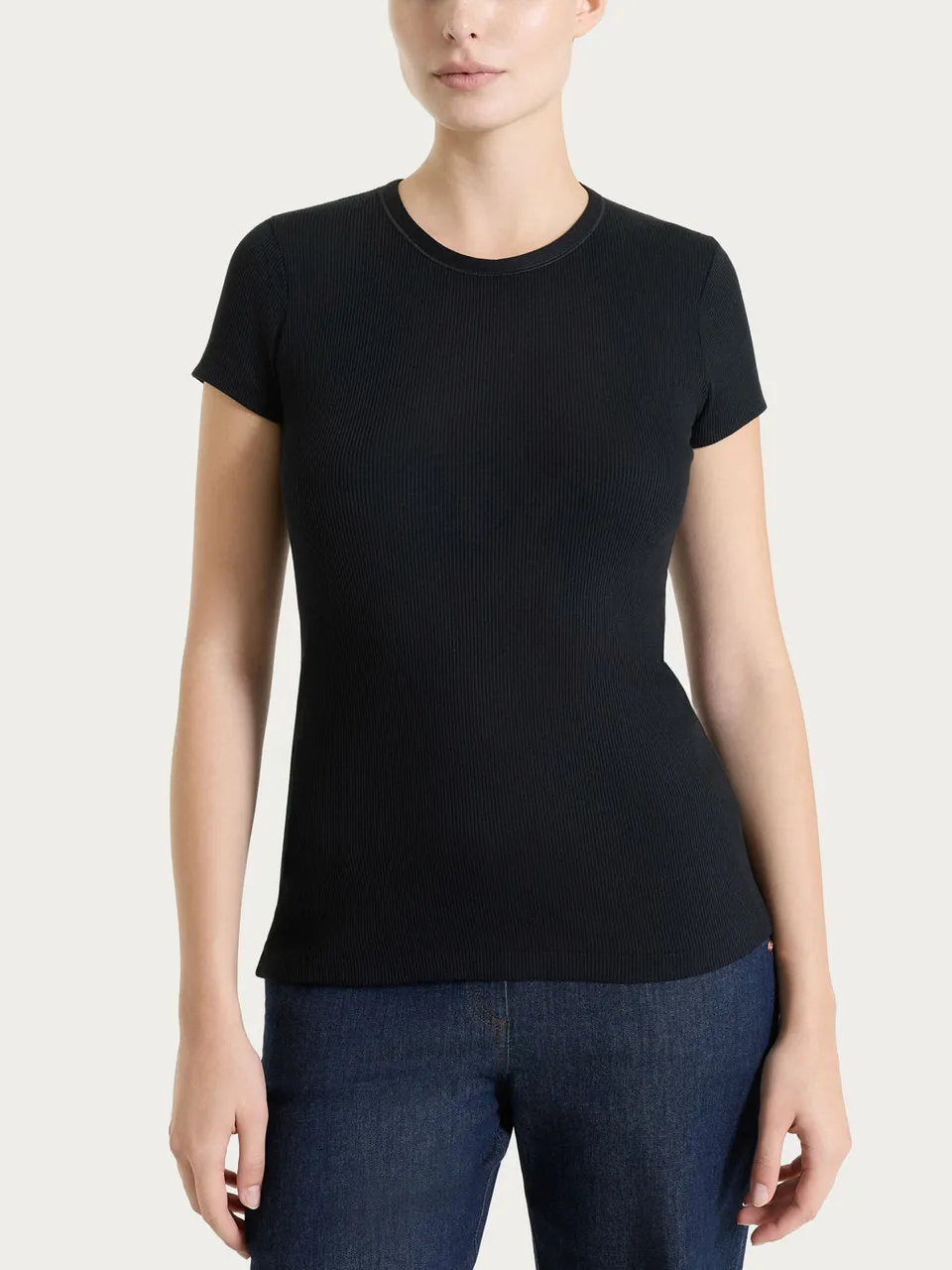 Ragno Puro Cotone t-shirt nera manica corta costina