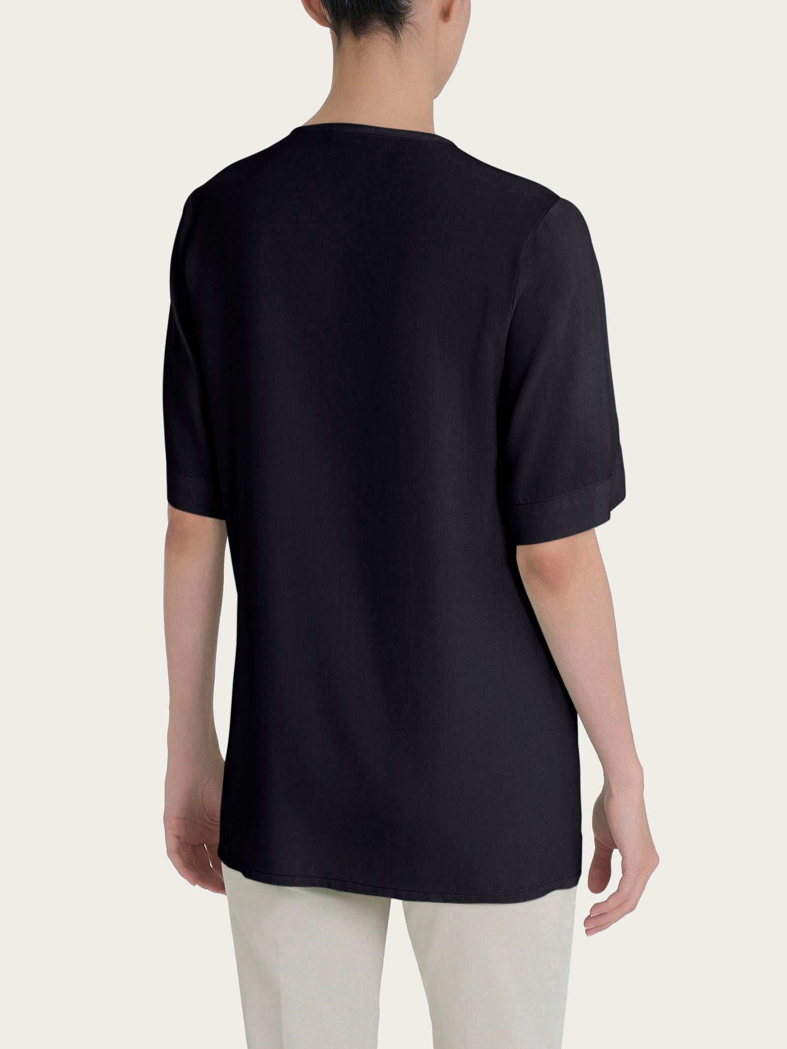 Ragno Gem Blusa Scollo V Nero manica petalo viscosa
