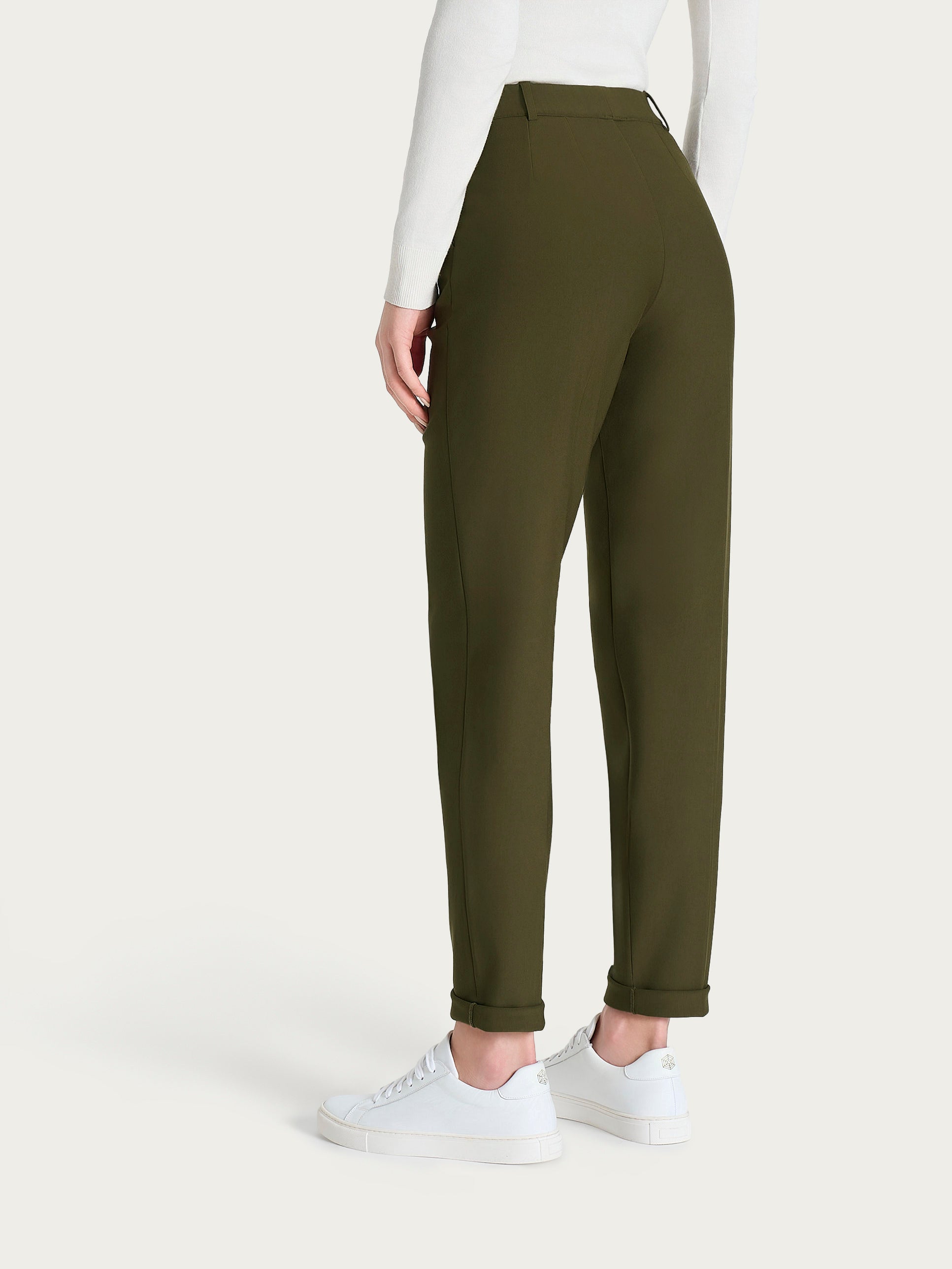 Ragno Compact pantalone chino slim verde dark olive risvolto