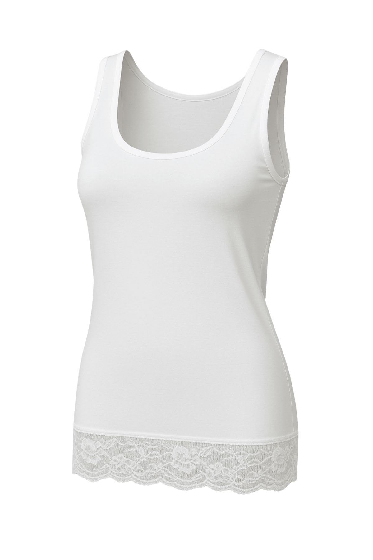 Lady C Canotta Spalla Larga Pizzo Cotone Modal Bianco S