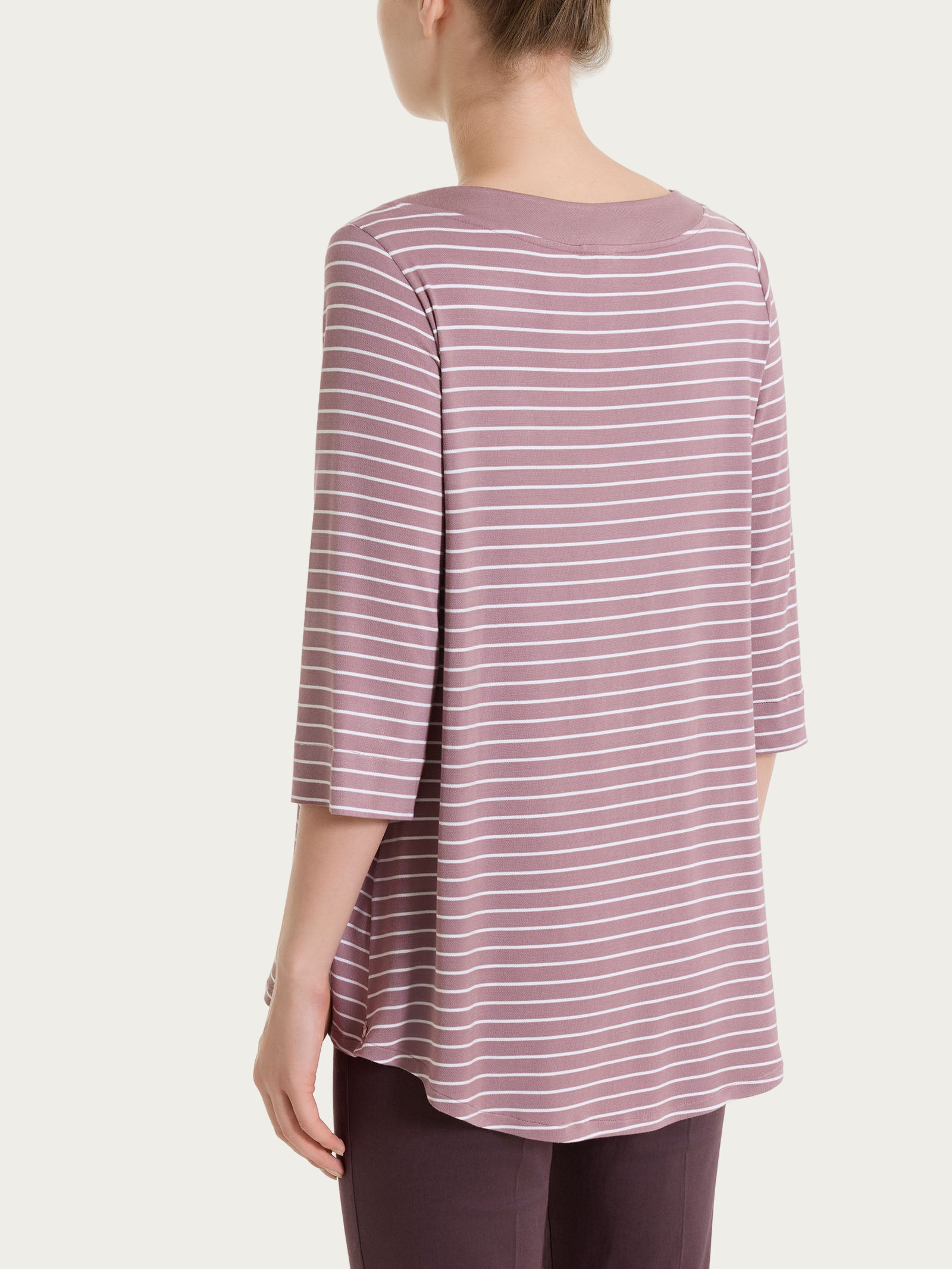 Ragno Maglietta Righe Collo Squadrato Twilight Mauve