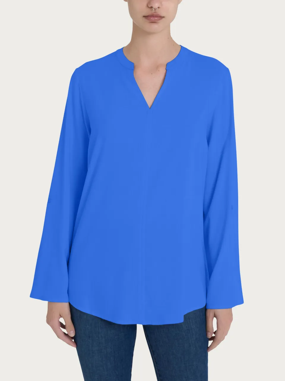 Ragno Ecoseta camicia collo coreano blu manica lunga