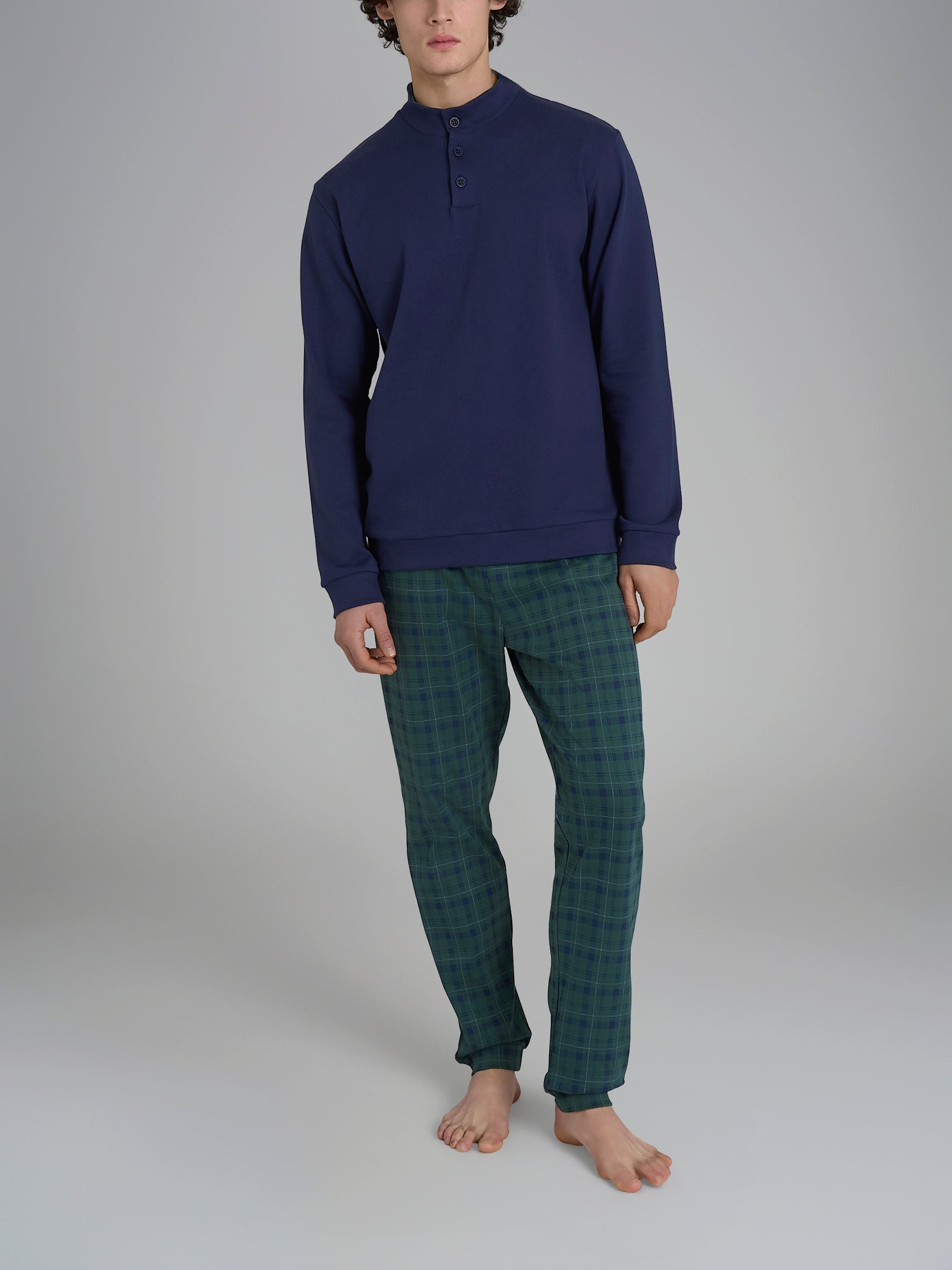 Ragno Jersey Cotone Pigiama Lupetto Uomo Tartan Verde