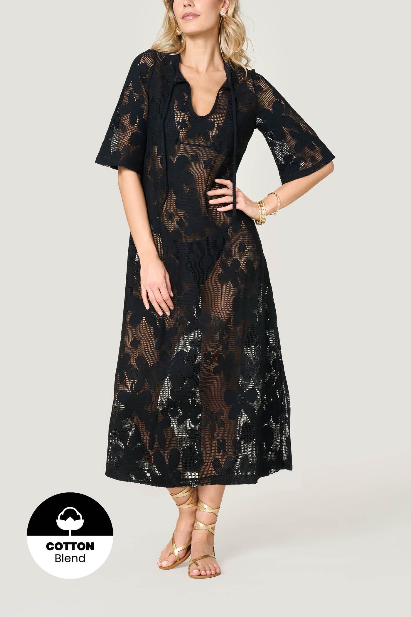Goldenpoint Filet Abito Lungo Copricostume Pizzo Sangallo