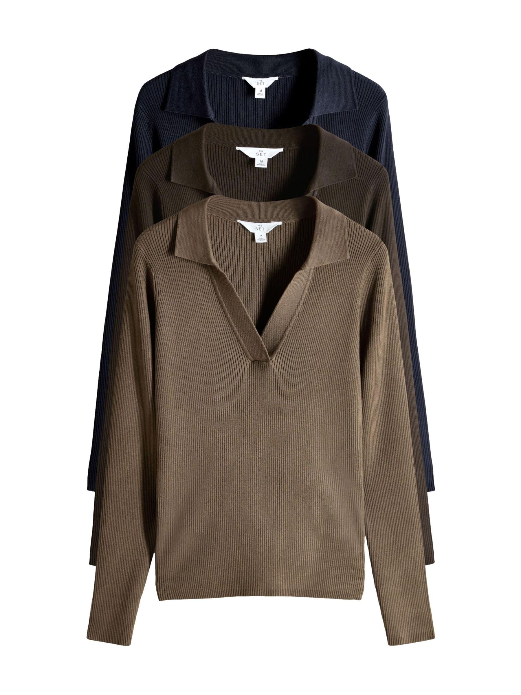 Next The Set maglia coste scollo V donna 3 pezzi polo