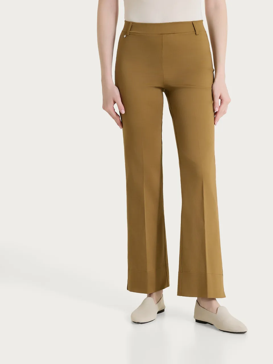 Ragno Satin Power pantalone flare Dull Gold verde cotone