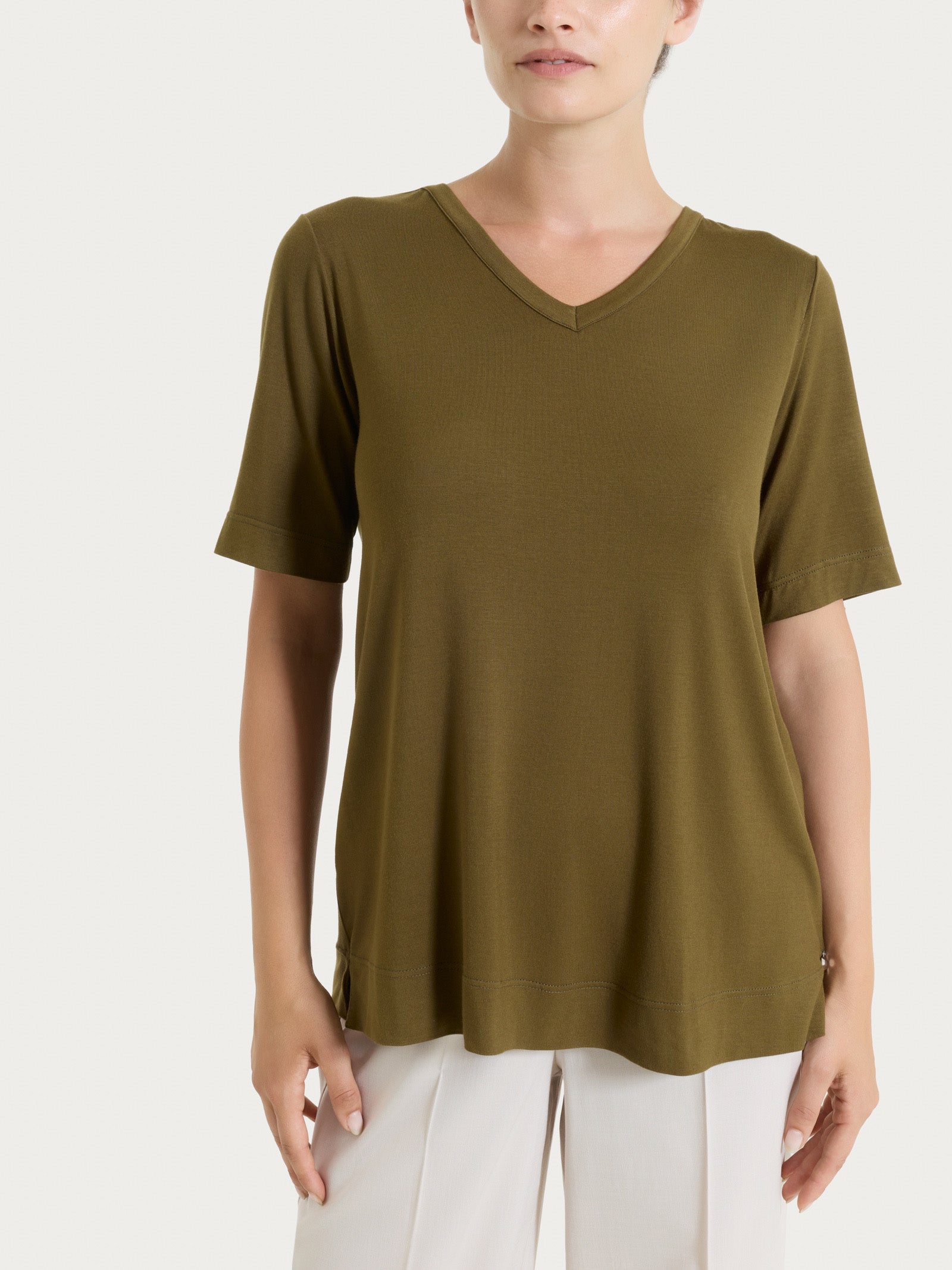 Ragno Maglietta Scollo V Viscosa Dark Olive
