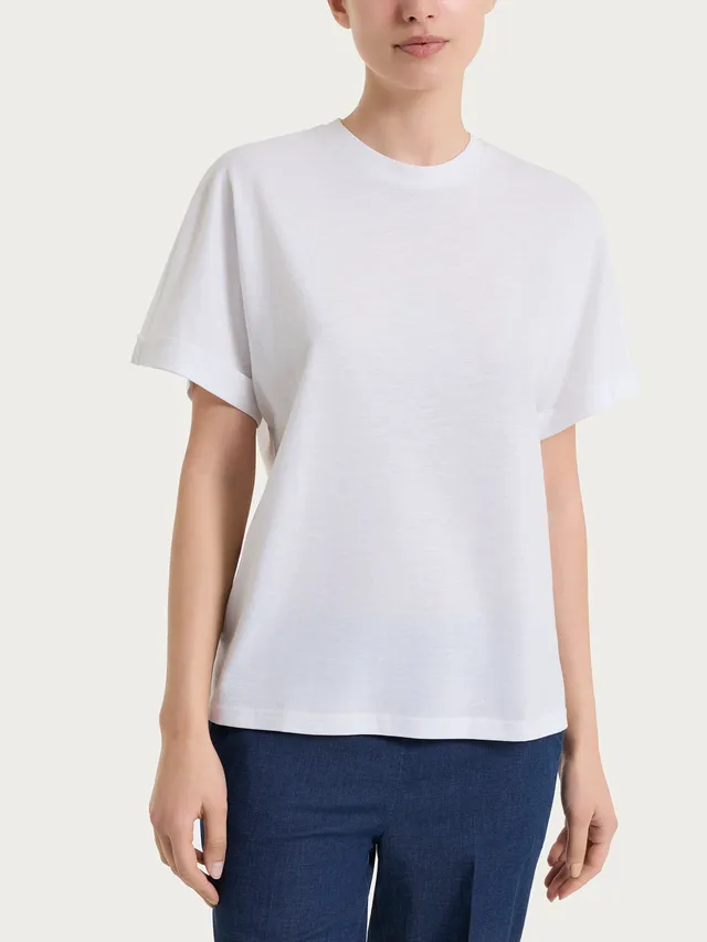 Ragno Slub Jersey Maglietta Manica Over Bianco Cotone