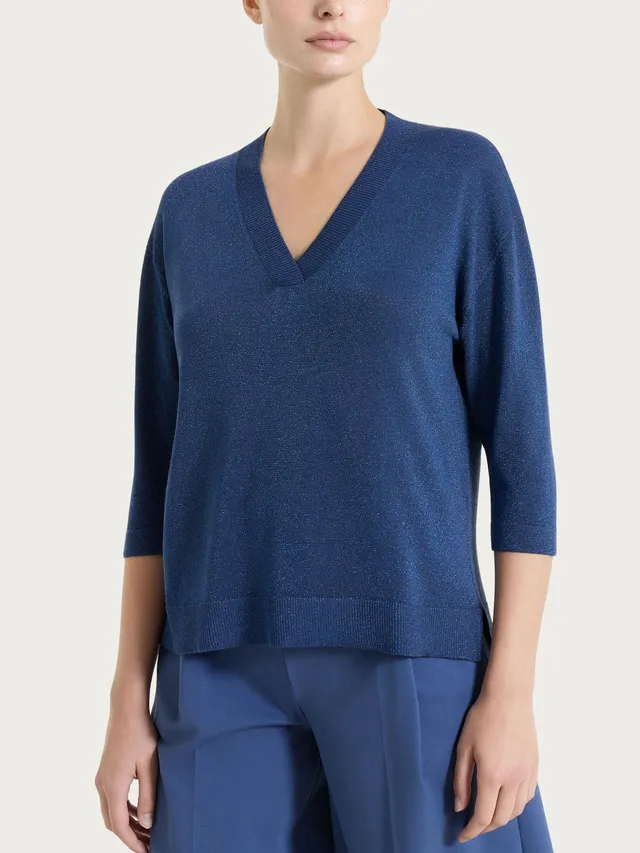 Ragno Summertime maglia scollo V blu oceana lurex soft