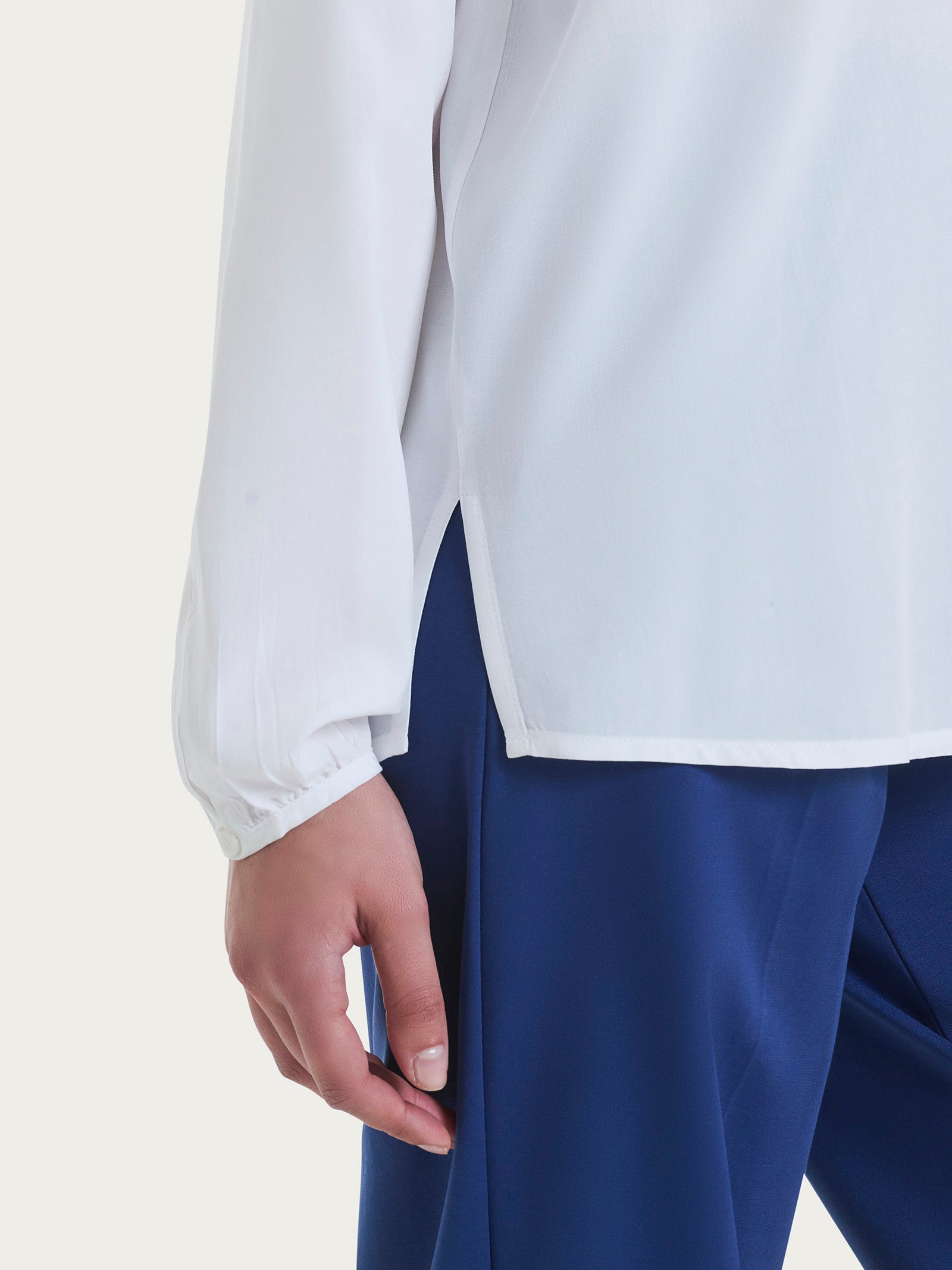 Ragno EcoSeta Blusa collo coreana camicia Bianco