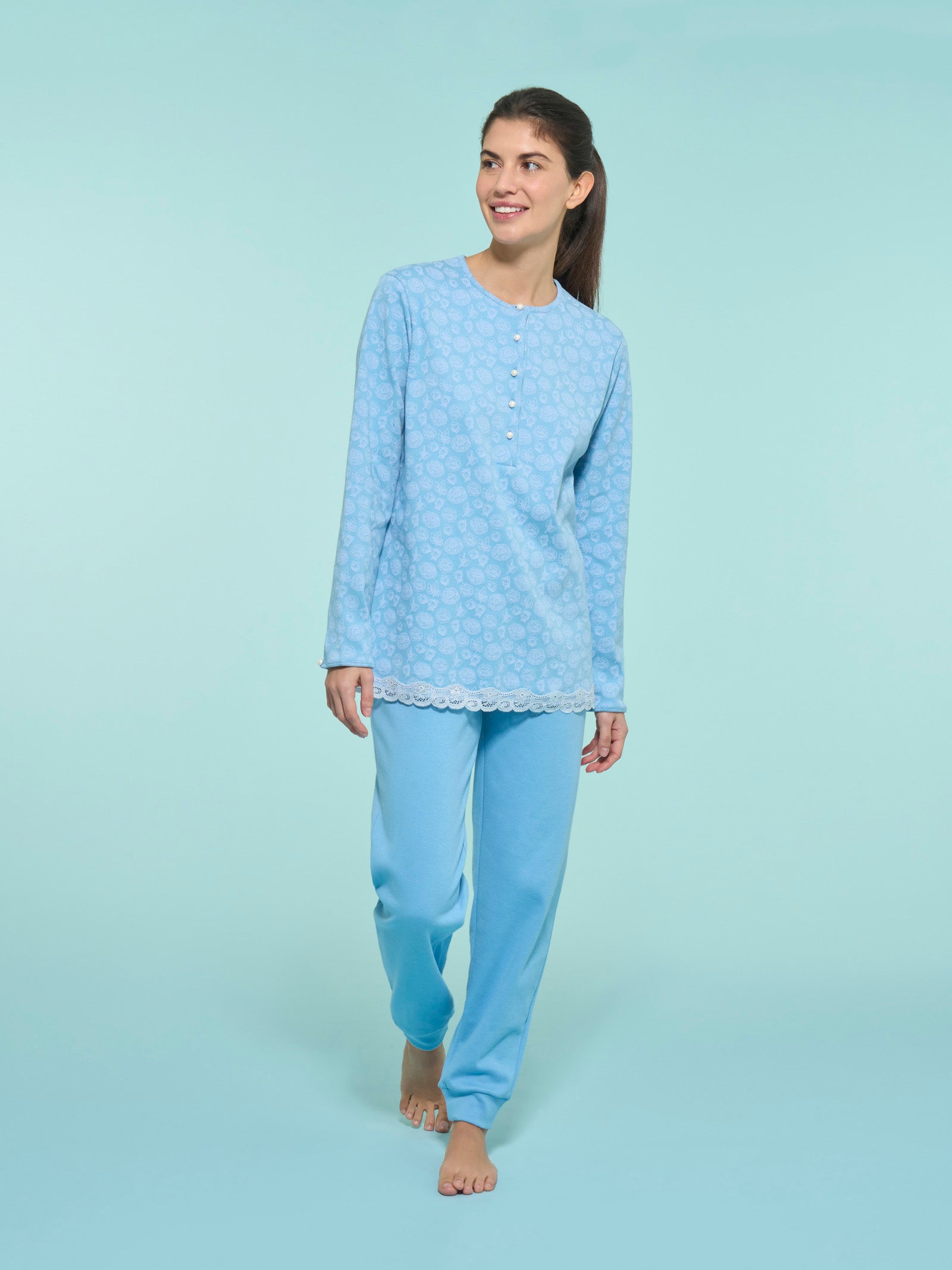 Ragno Pigiama Serafino Lungo pigiama Dusk Blue cotone