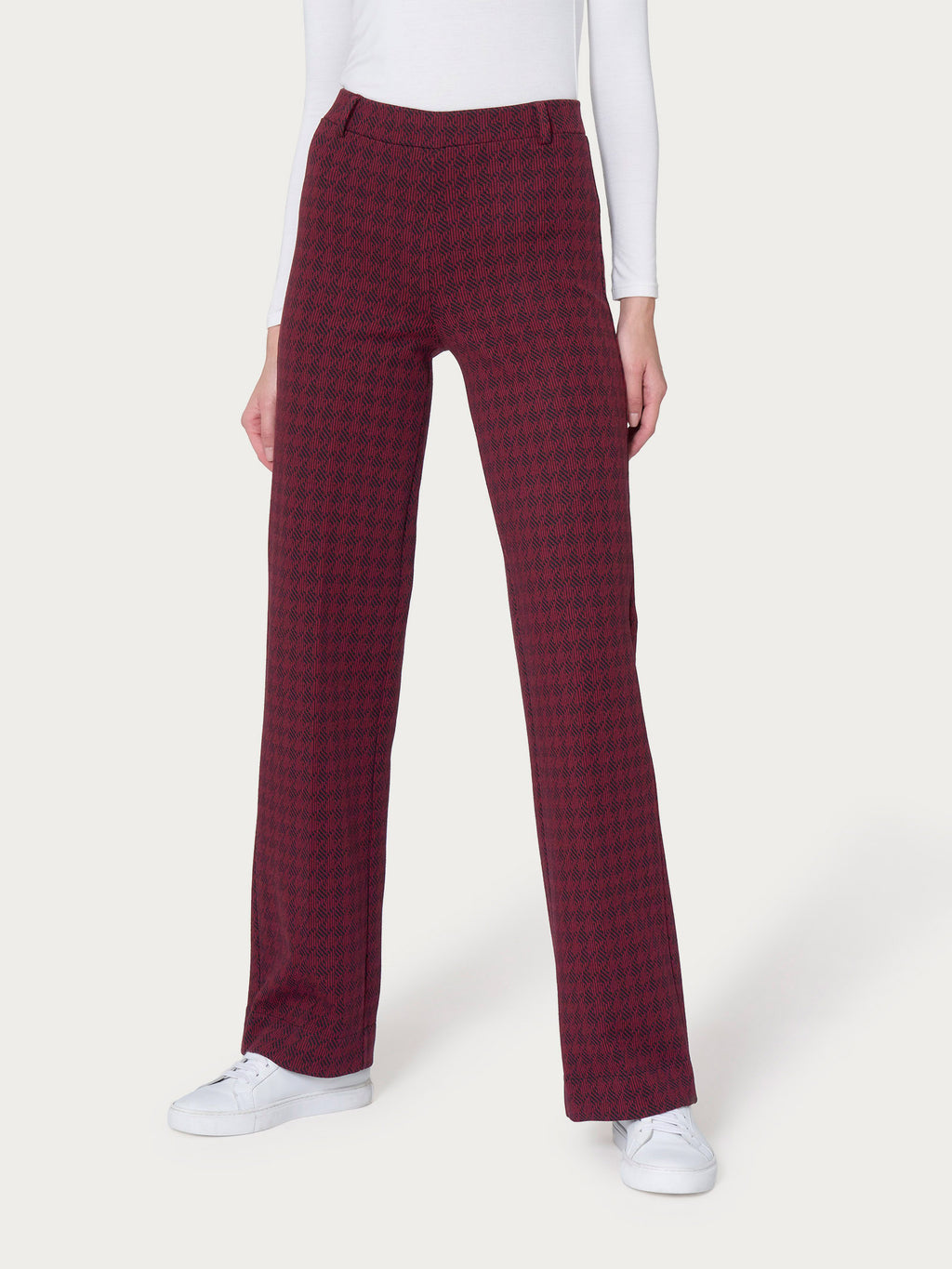 Ragno Compact Pantaloni Larghi Pied de Poule Jacquard Rossi