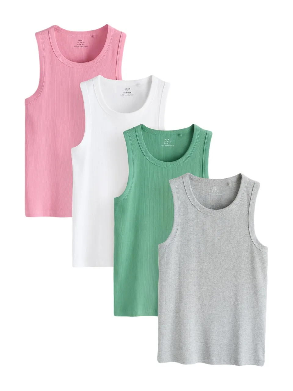 Next Canotte Uomo Slim Coste Confezione da 4 Cotone