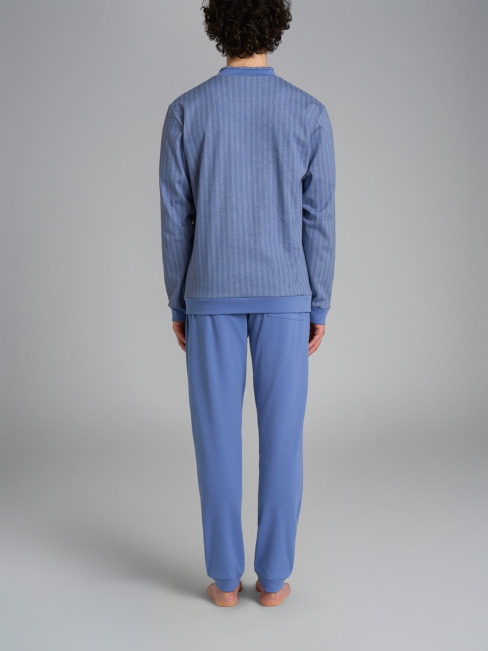 Ragno Pigiama Lungo Scollo V Interlock Cotone Colony Blue