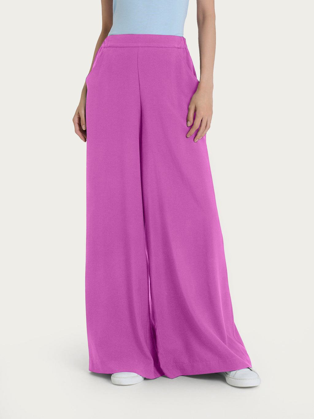 Ragno EcoSeta Pantaloni Palazzo tasche Cattleya Orchid leggeri