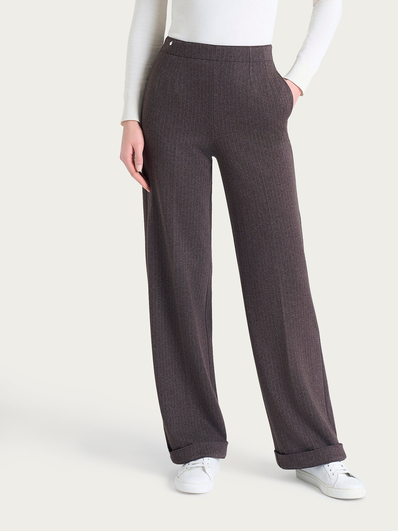 Ragno Eco Jacquard pantalone ampio gessato Chocolate tasche
