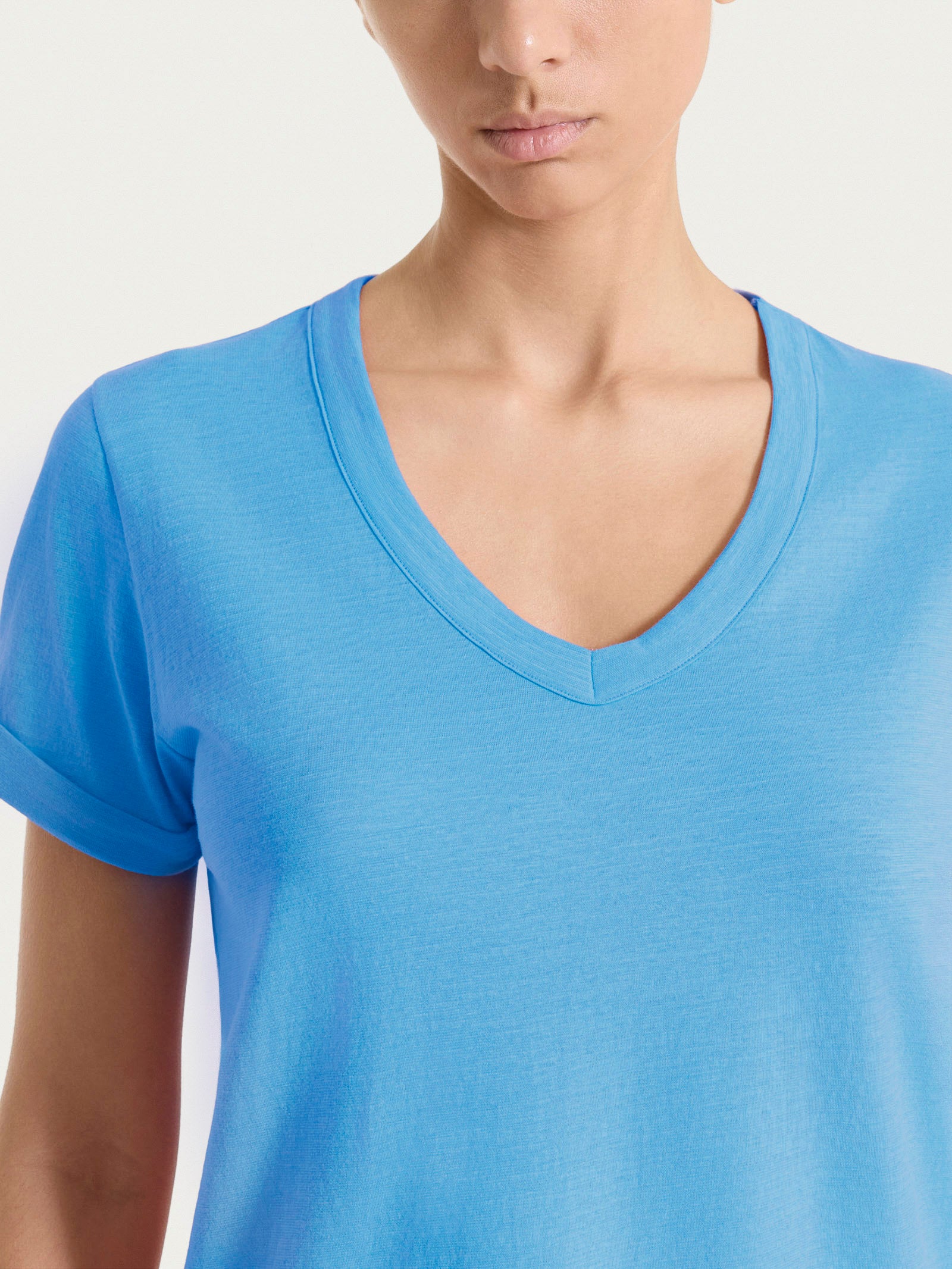 Ragno Jersey di Cotone Maglietta scollo V Azure Blue
