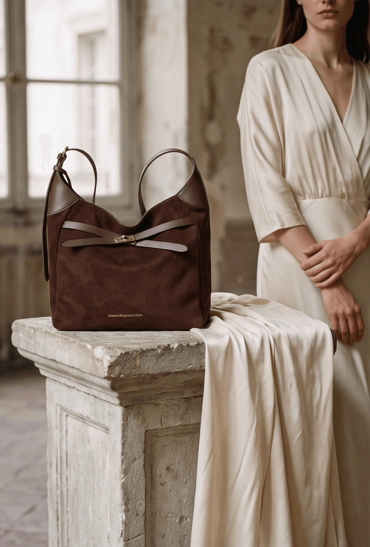 Maria Grazia Severi RZ6970 borsa hobo scamosciata rifiniture lisce