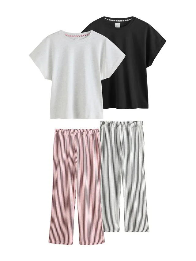 Next 2 pigiami maniche corte donna Monochrome Stripe