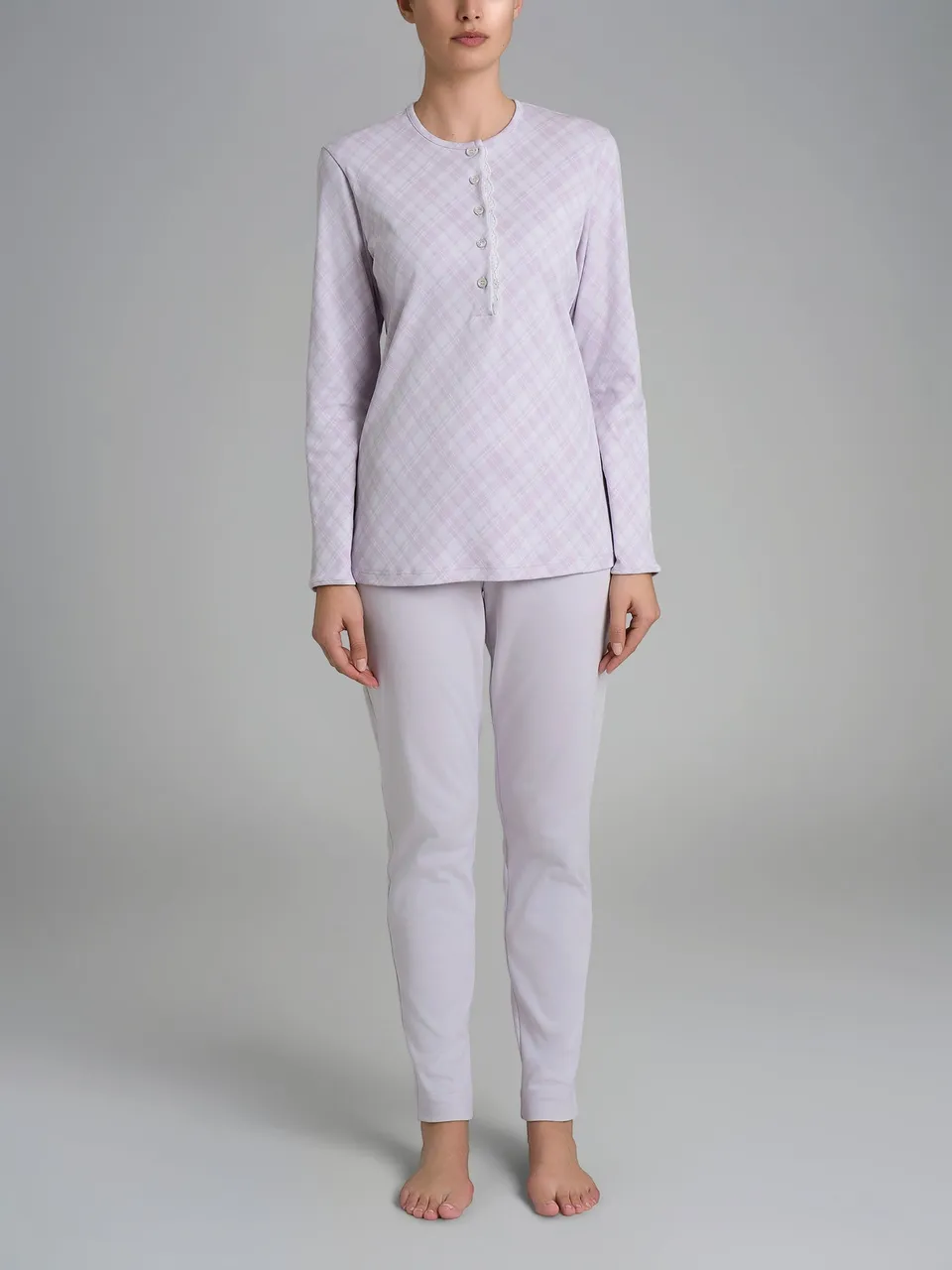 Ragno Sweet Emotion pigiama lungo serafino cotone Lavender Blue