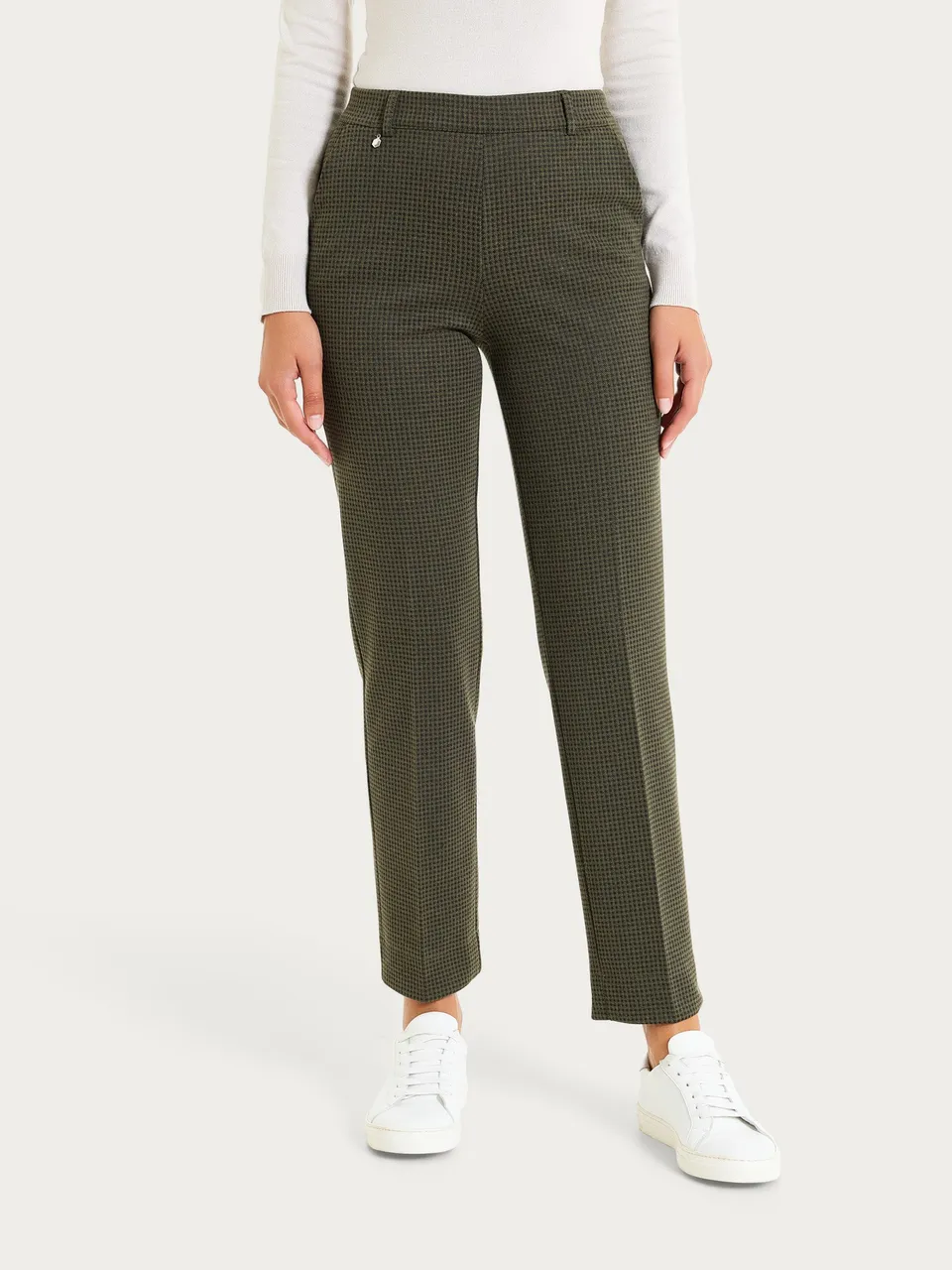 Ragno Straight Leg Pantalone Eco Jacquard donna Dark Olive elasticizzato