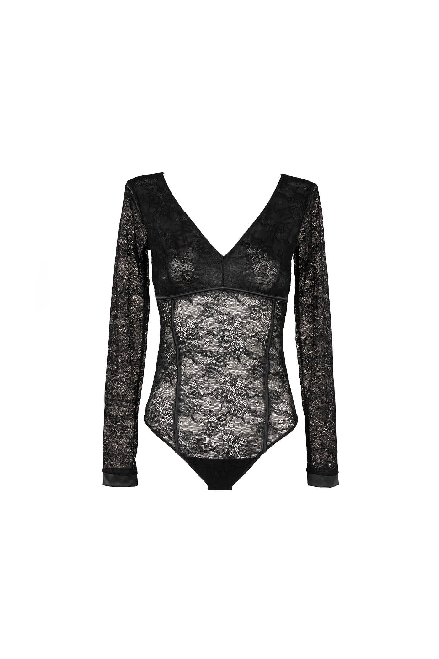 Goldenpoint Goth Coquette body satin e pizzo maniche lunghe