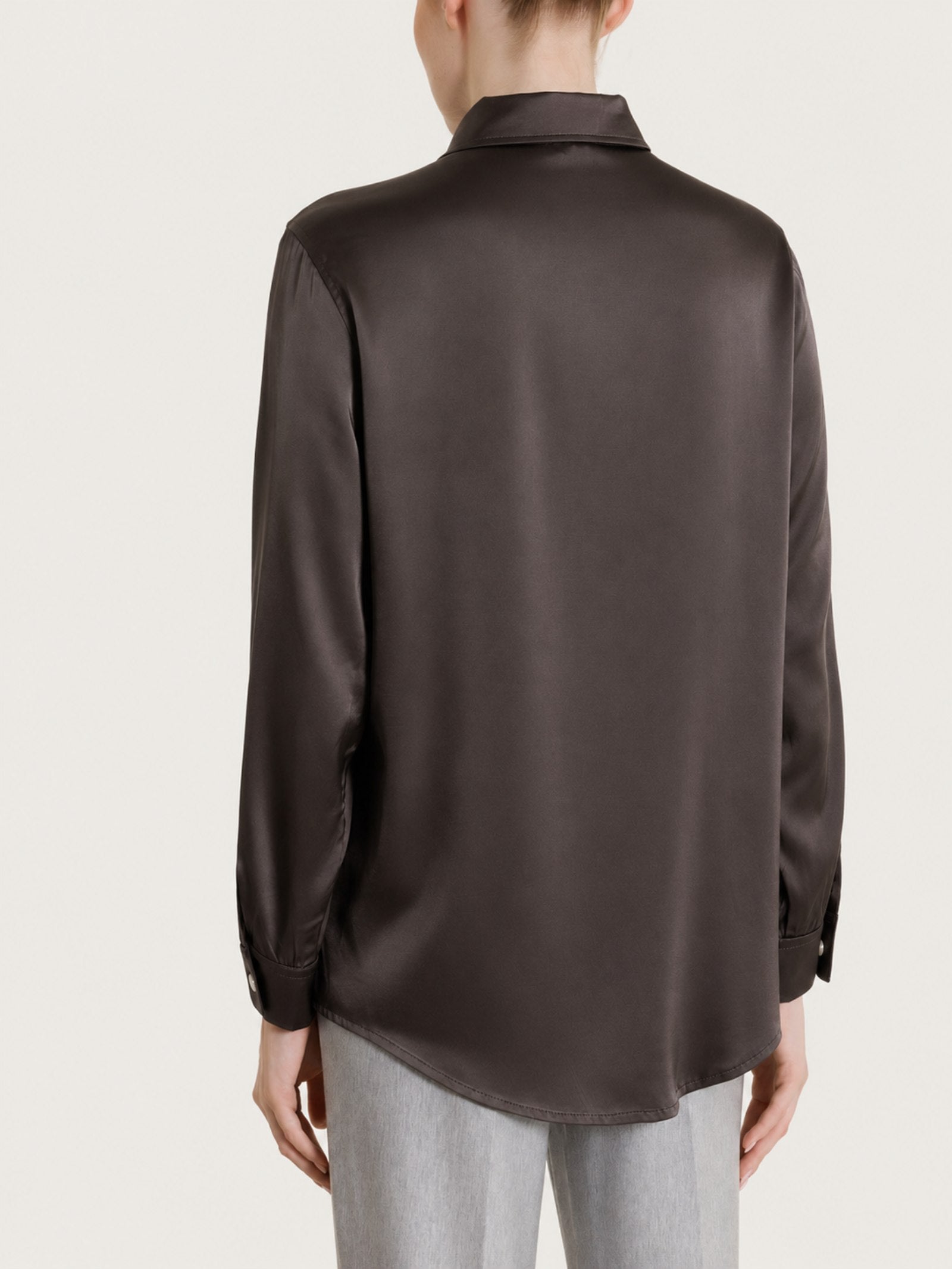 Ragno Stretch Satin Camicia manica lunga Chocolate Torte viscosa
