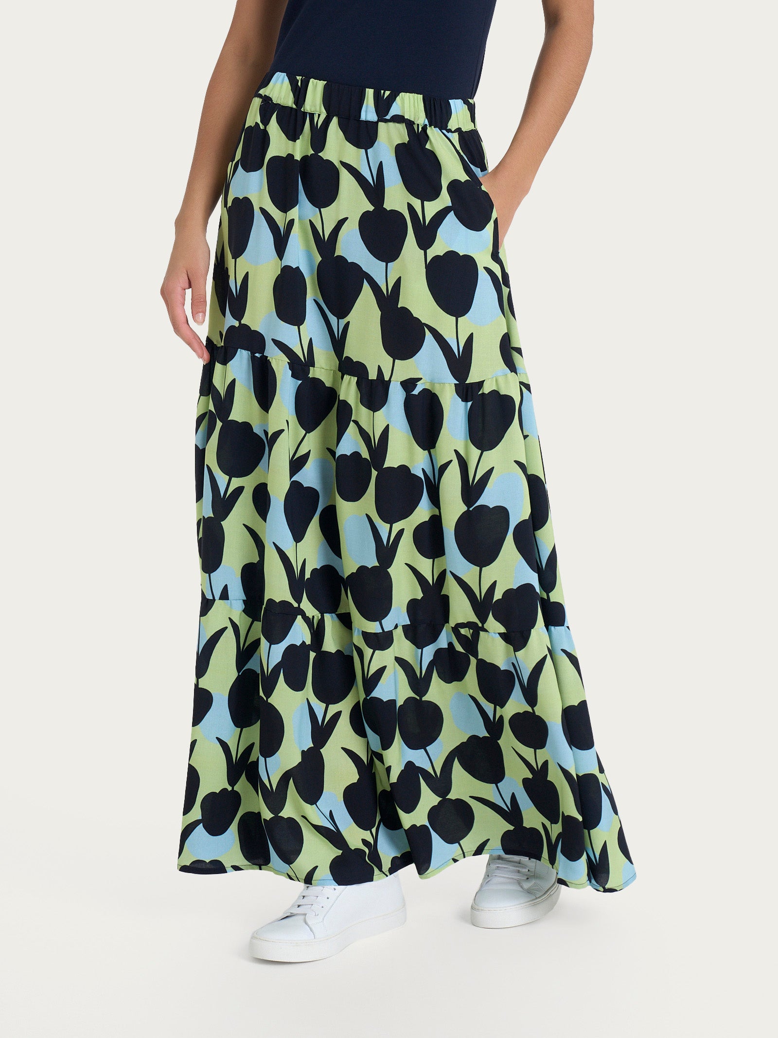 Ragno Ecoseta Gonna lunga viscosa Shadow Lime tulipani