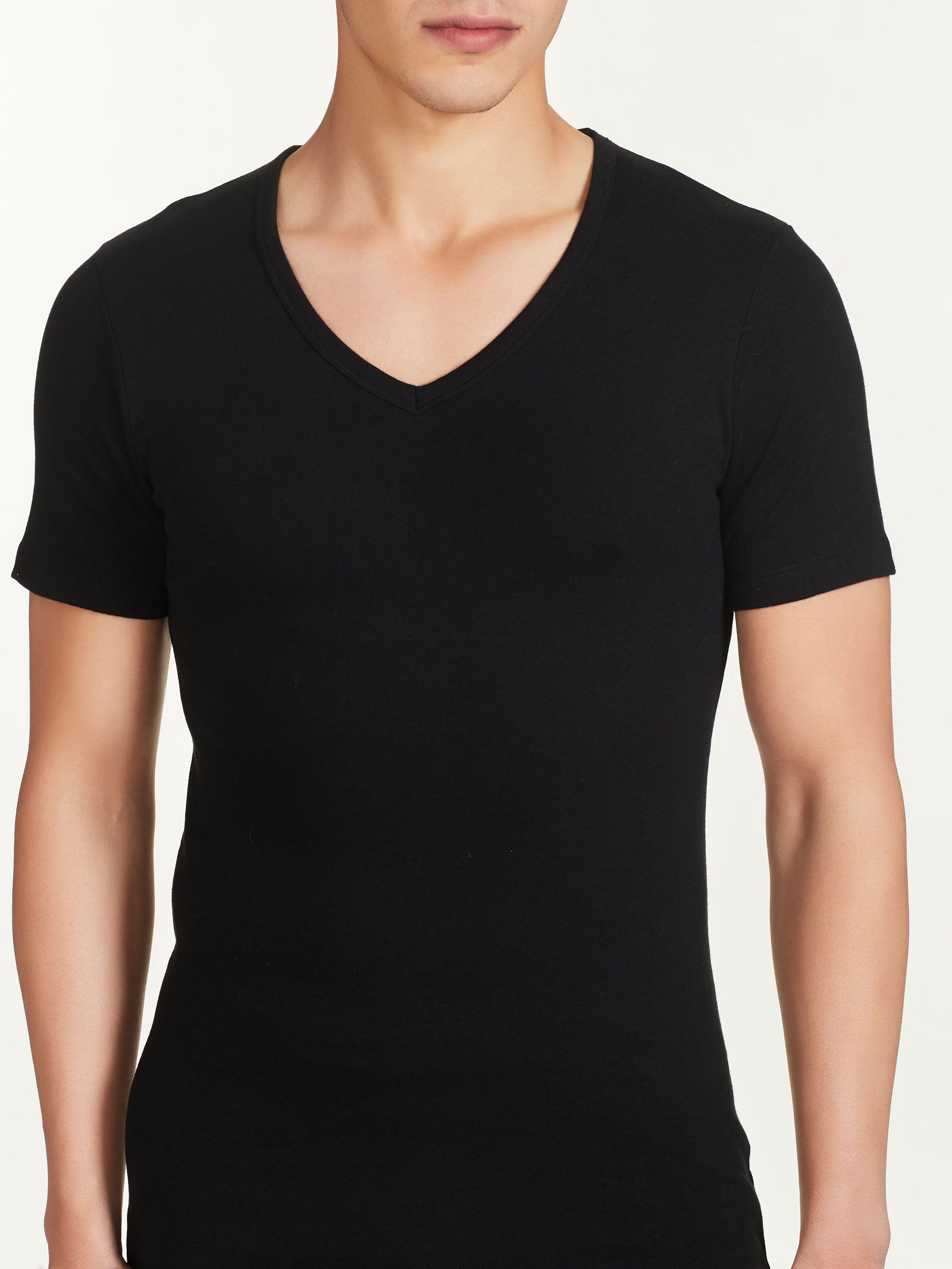 Ragno Interlock maglietta uomo Nero scollo a V cotone