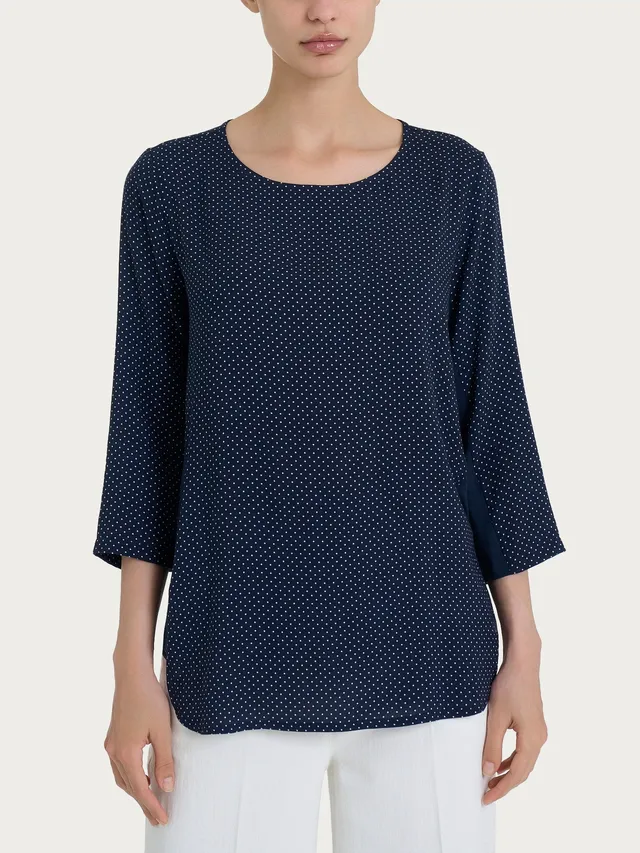 Ragno Maglia Girocollo Dots Fantasia Bleu viscosa manica 3/4