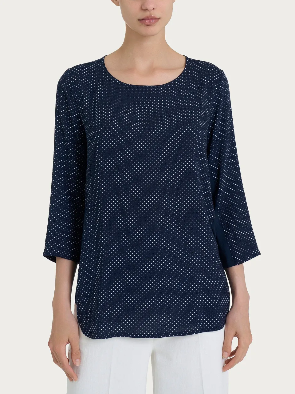 Ragno Maglia Girocollo Dots Fantasia Bleu viscosa manica 3/4