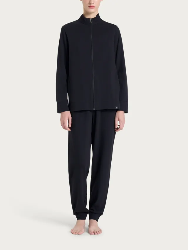 Ragno Eco Cotton Pigiama Lungo Aperto Nero Piquet