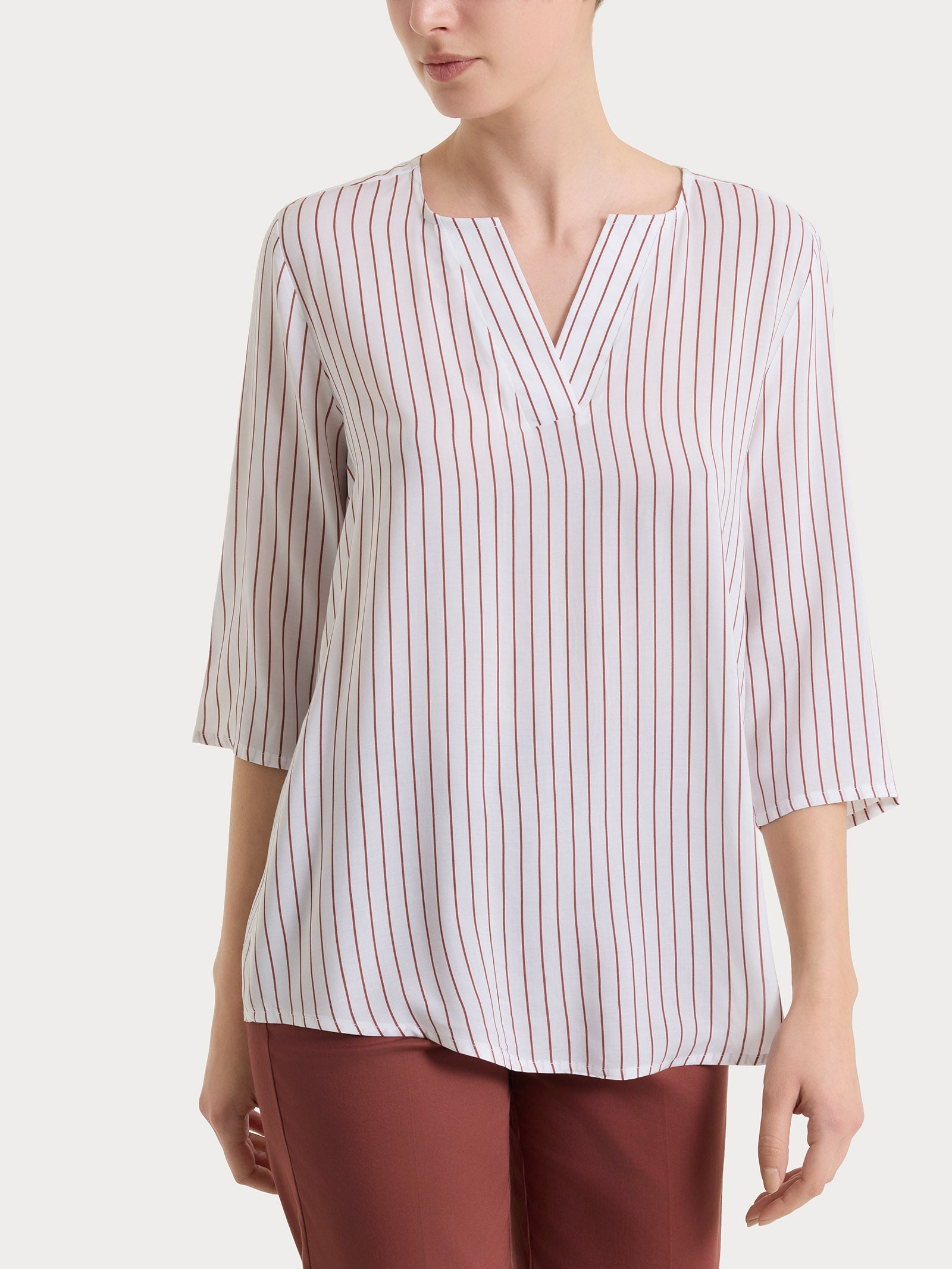 Ragno EcoSeta blusa righe Mahogany manica 3/4