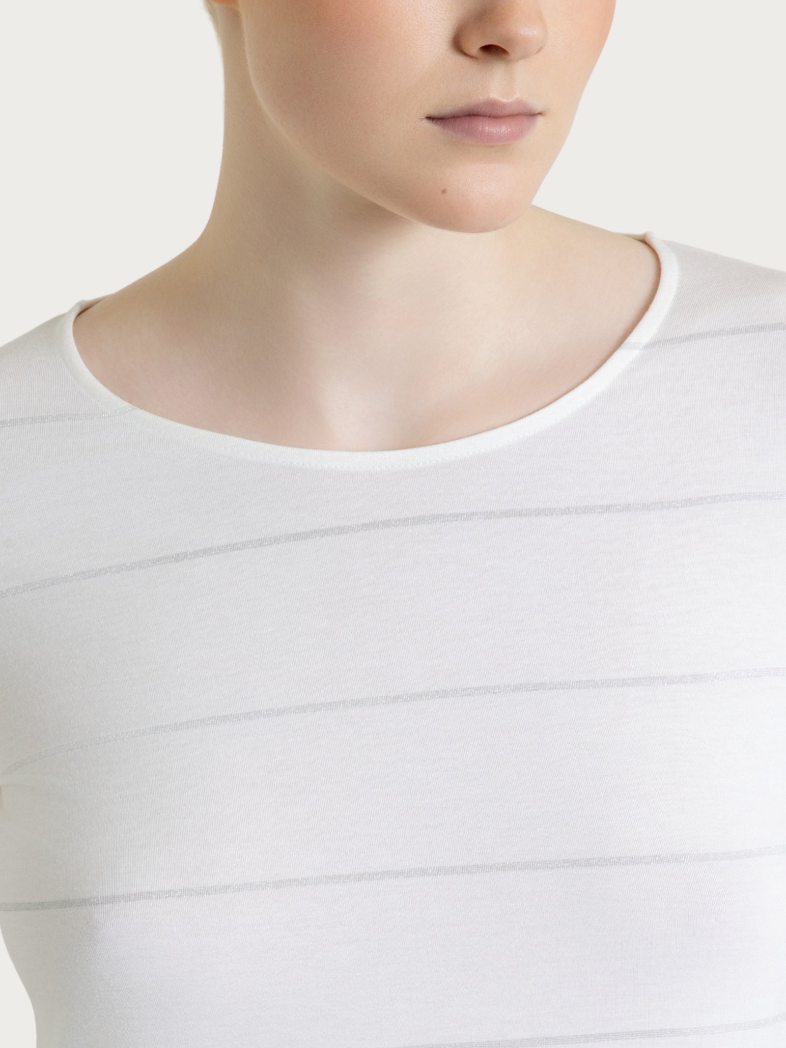Ragno Summer Light Maglietta Girocollo 3/4 Bianco Micro Righe