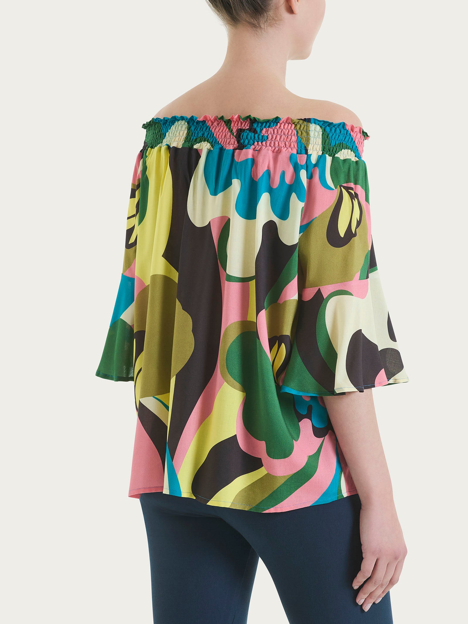 Ragno EcoSeta maglietta arricciata fantasia teal